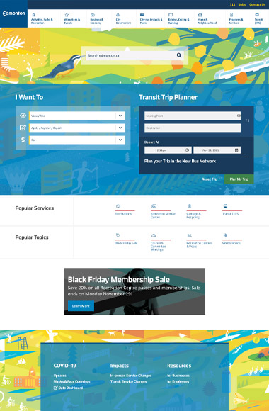 A screenshot of the City of Edmonton's website